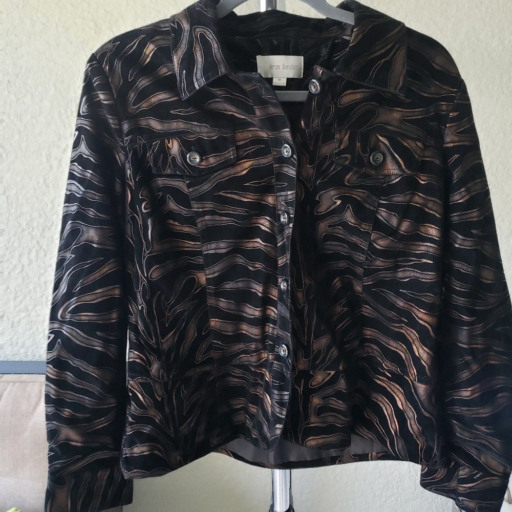 Erin London. Fully Lined Black and Bronze Tiger Striped Jacket. Size M